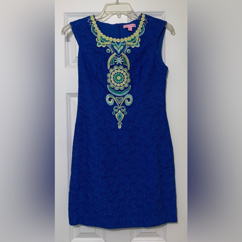 Lilly Pulitzer Shift Royal Blue Lace Dress Green Aqua